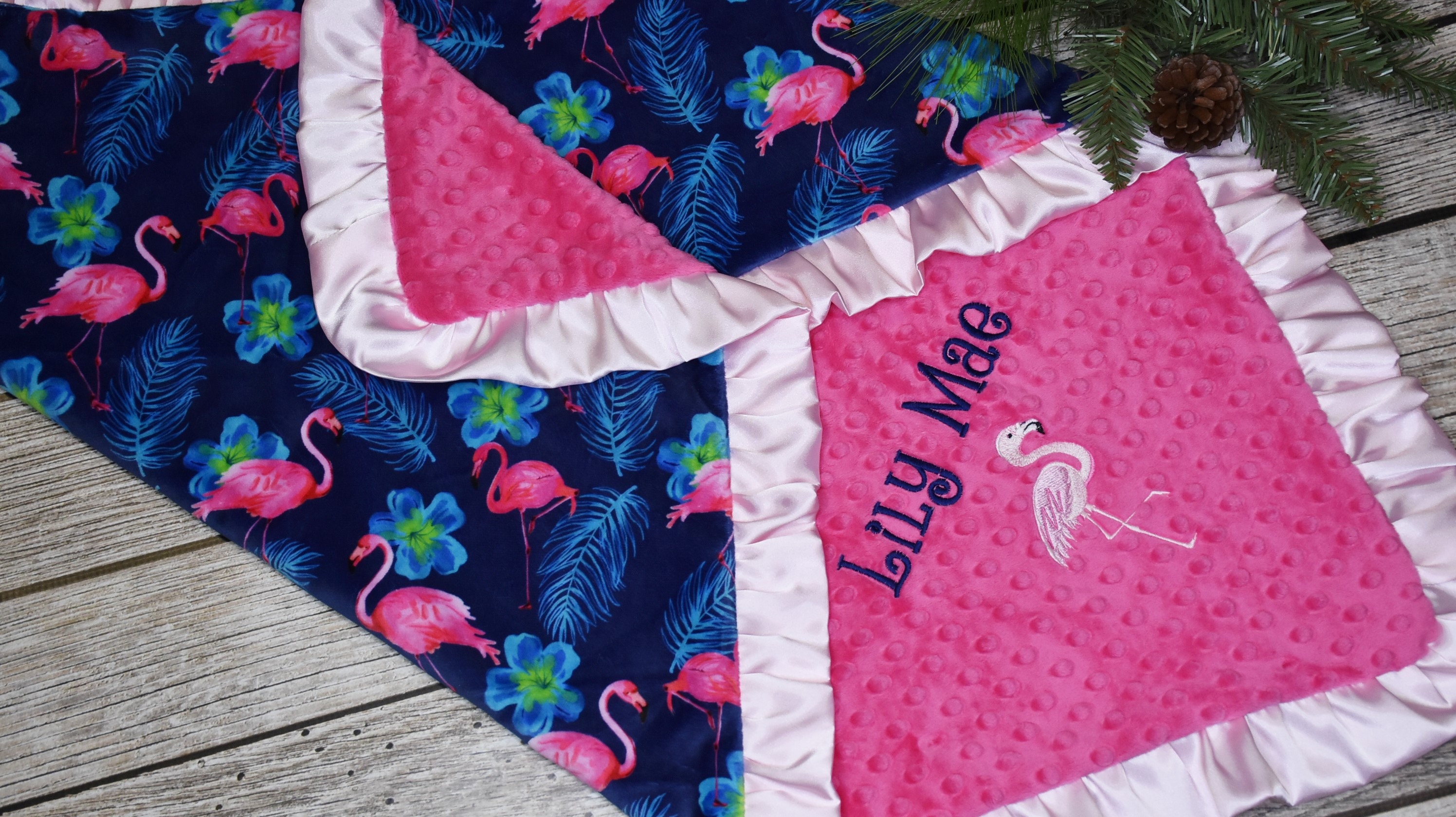 Personalized Baby Gifts, Pink Flamingo Baby Girl minky Blanket, Pink