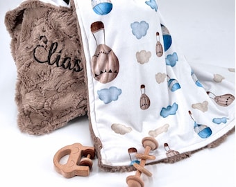 Personalized Baby boy Blanket balloon Baby Shower Gift For boy Baby Aviation Nursery Newborn baby Boy Blanket Minky Fabric Cloud Pattern