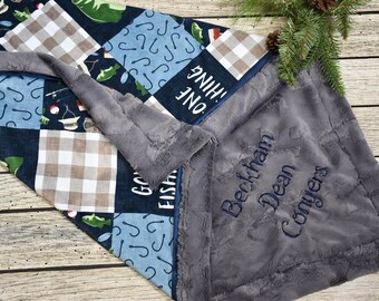 Personalized Fishing  Blanket Baby boy Minky blanket custom baby blanket fishing fishing baby bedding fishing baby shower outdoors