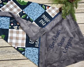 Personalized Fishing  Blanket, Baby boy Minky blanket, custom baby blanket fishing, fishing baby bedding, fishing baby shower, outdoors