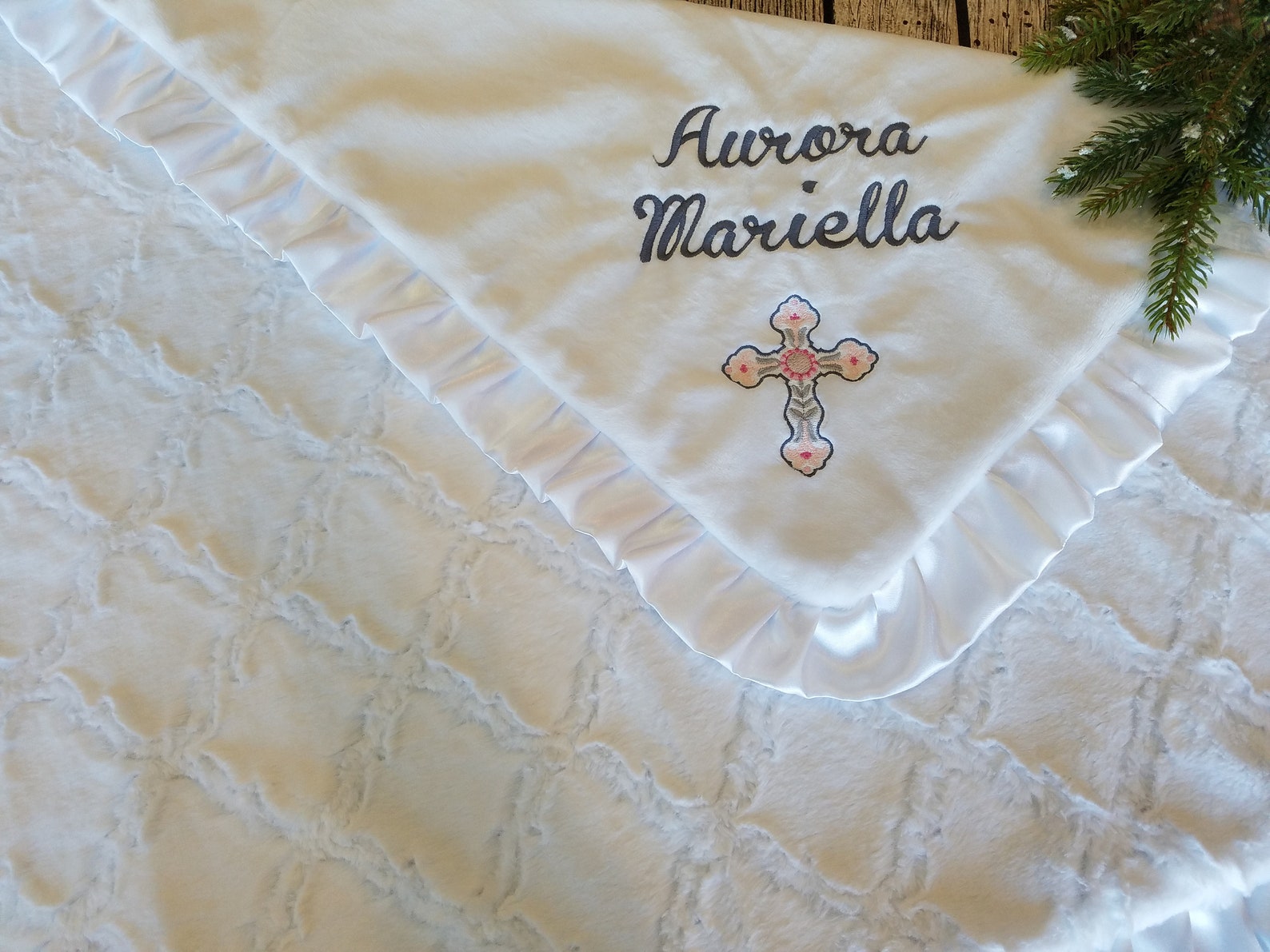 Personalized Baby Girl Baptism Blanket All White Baby Etsy