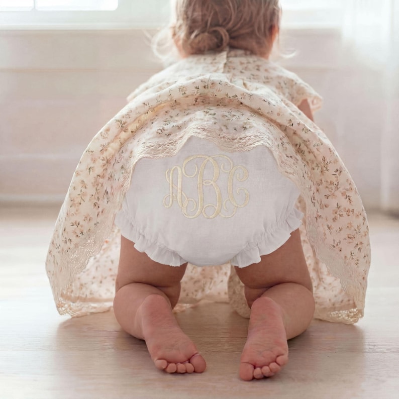 Perfect Baby Shower Gift Personalized Diaper Cover Girl Custom Monogrammed Name Embroidered Bloomer Organic Cotton Infant Underwear Soft Breathable Newborn Clothing Comfortable Baby Garment Natural Fabric Premium Quality Construction