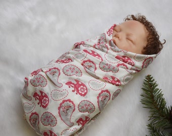 Knit Swaddle Blanket-Pink and Red Western Horse Baby Girl Knit Swaddle Blanket for that Western Shower gift; Paisley baby girl swaddle