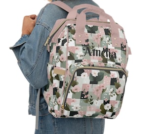 Personalized Diaper Backpack Baby Girl Gift Bag Floral Diaper Bag Design Baby Shower Gift Idea Plaid Diaper Bag Organization Baby Gears
