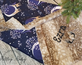 Personalized Woodland Baby Boy Gift-Woodland Deer Navy Baby Boy minky blanket, Forest animals Personalized baby gift