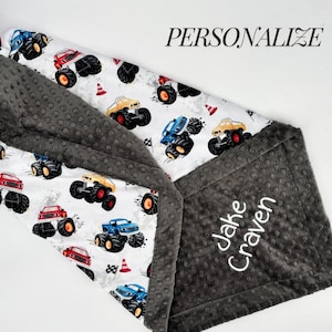 Personalized Baby Blanket Monster Truck Minky Blanket Baby Shower Gift Security Blanket Custom Name Baby Boy Gift Soft Newborn Gift Toddler