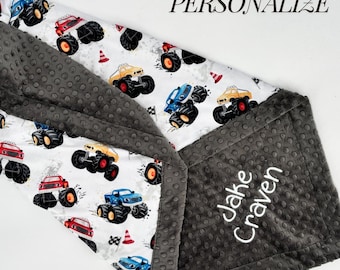 Personalized Baby Blanket Monster Truck Minky Blanket Baby Shower Gift Security Blanket Custom Name Baby Boy Gift Soft Newborn Gift Toddler