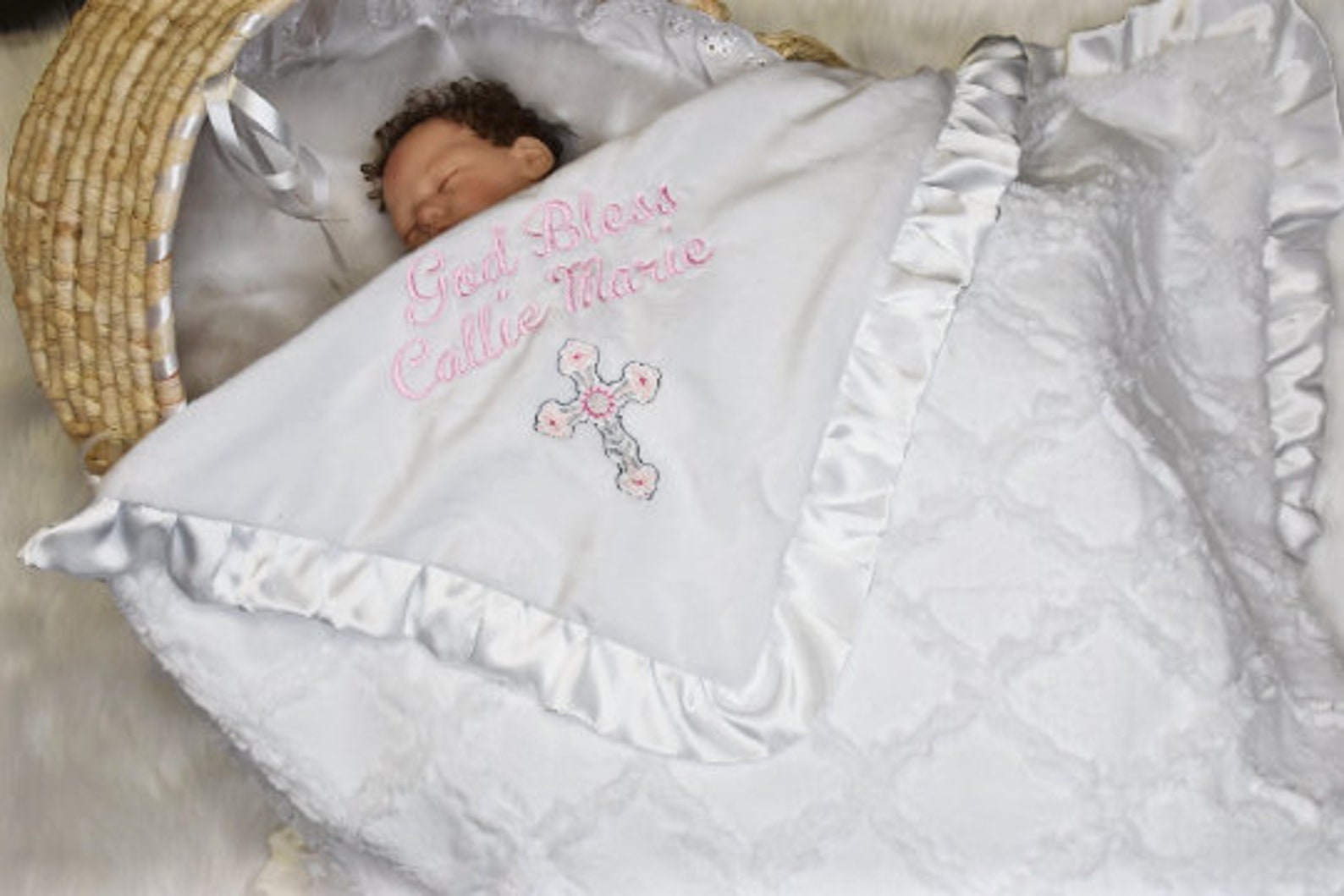Personalized Baby Girl Baptism Blanket All White Baby Etsy