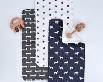 Dog Burp Cloths Puppy Gift Paw Print Cotton Bib Newborn Set Dog Lover Present Bundle Nursery Items Baby Shower Gift Package Canine Design