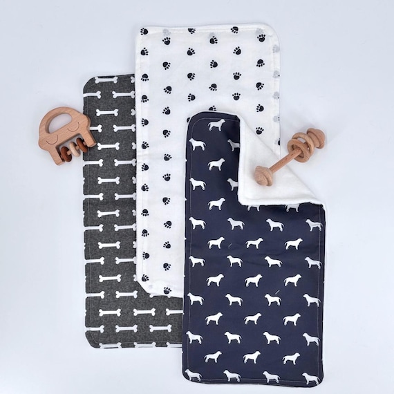 Dog Burp Cloths Puppy Gift Paw Print Cotton Bib Newborn Set Dog Lover Present Bundle Nursery Items Baby Shower Gift Package Canine Design