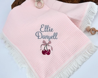Waffle Personalize Cotton Baby Blanket Baby Girl Blanket Personalized Baby Shower Gift Name Baby Gift Custom Baby Blanket Newborn Photo Prop