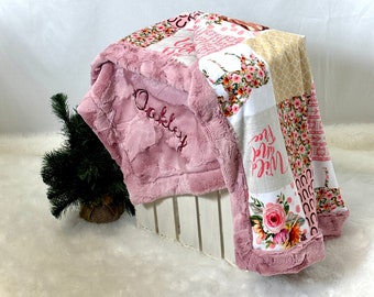 Personalized Boho Horse blanket, baby girl minky blanket, Cowhide blanket, baby girl shower gift, Baby girl Horse blanket, Cowgirl baby