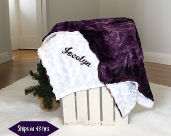Personalized minky blanket for girl baby gift custom blanket handmade purple newborn baby gift idea with name for new mom gift baby nursery
