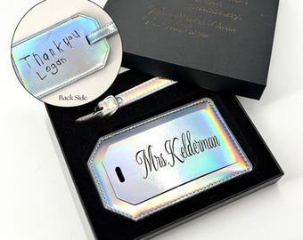 Personalized Luggage Tag Teacher Appreciation Gift Mother Birthday Present Grandmother Travel Accessory Holographic Bag Identifier Custom