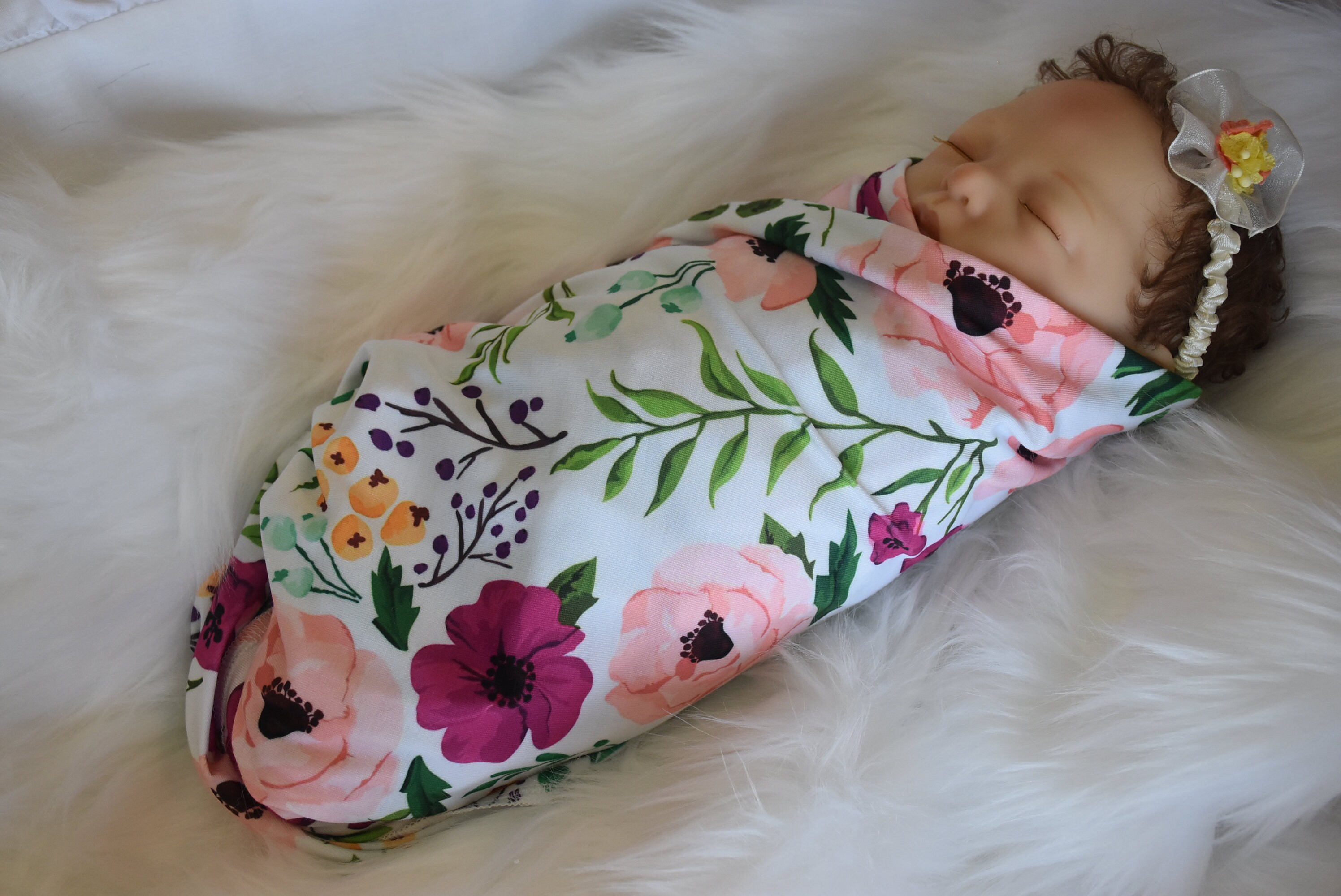 Knit Swaddle Blanketpink Watercolor Floral Swaddle Baby Girl Etsy