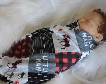 Knit Swaddle Blanket-baby boy woodland moose swaddle blanket-lumberjack baby boy gift, swaddling blanket- baby photo prop-newborn baby gift