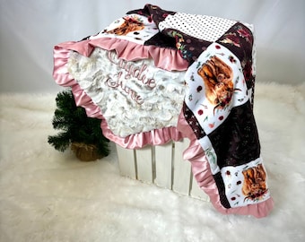 Personalized Baby Minky blanketHighland Cow baby girlCountry baby  Highland cow baby quilt Personalized baby gift highland cows nursery