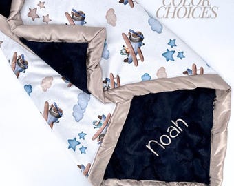 Airplane Baby Blanket Personalized Handmade Toddler Blanket Airplane Nursery Newborn Aviation Theme Baby Shower Gift Idea Infant Custom Name