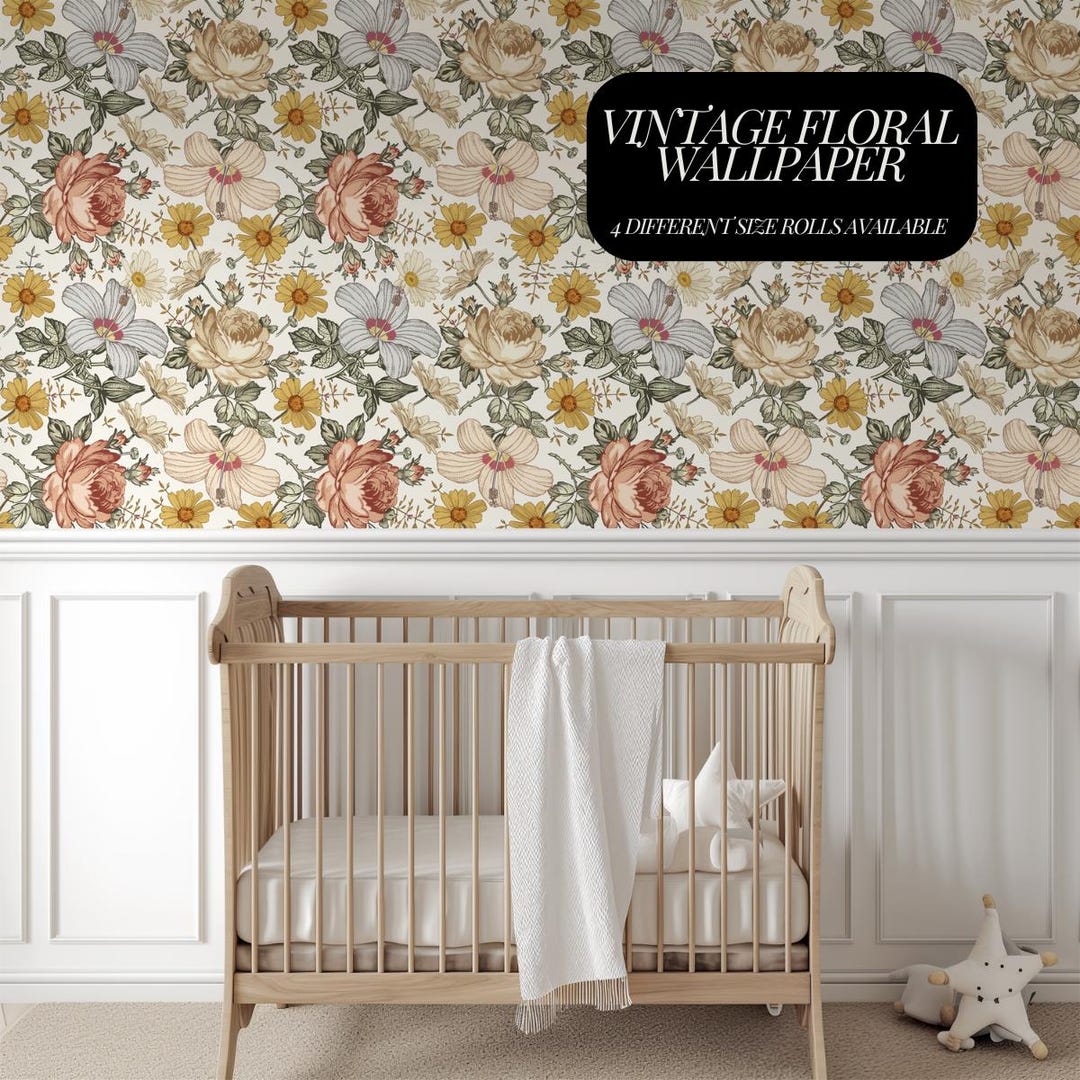 Vintage Floral Nursery Wallpaper Printable Removable Baby Girl Nursery — free download
