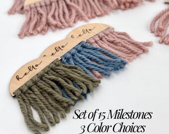 Macrame milestone boho monthly baby photoshoot Door Hanger Welcome Sign Birth Announcement Wood Nursery Decor uniqe Baby Gift Custom Name