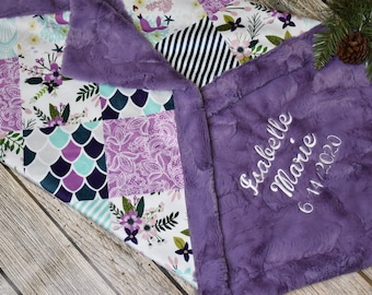 Personalized Mermaid baby blanket Purple baby girl blanket little mermaid baby blanket mermaid nursery newborn mermaid baby gift