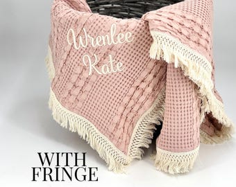Cotton Waffle Weave Blanket Baby Shower Gift Baby Boy Blanket Baby Girl Blanket Personalized Name Embroidery Baby Gift Nursery Item Custom