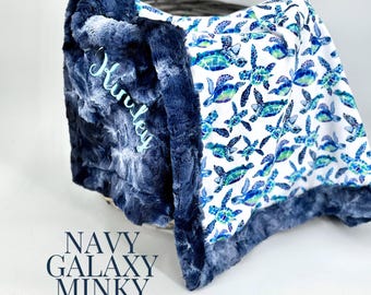 Personalized Baby Blanket Sea Turtle Custom Name Double Sided Minky Newborn Gift Ocean Theme Nursery Soft Luxury Beach Infant Bedding