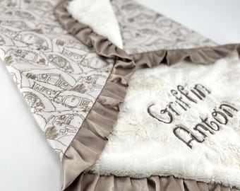 Baby Minky Blanket Cottage Core Nursery Bedding Whimsical Design Enchanted Village Sepia Palette Infant Receiving Newborn Soft Throw Cottage
