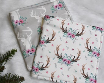 Personalized ORGANIC Woodland Deer Baby Girl Burp Cloth Set - Boho Baby Shower Gift