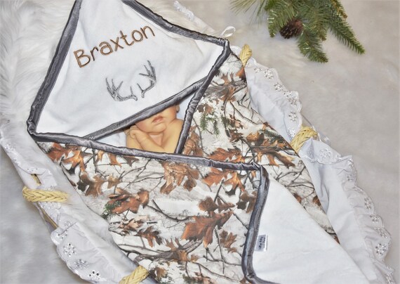 Personalized Woodland Hooded Towel DEER Baby Towel Camo Baby