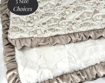 Hobbit Baby Blanket Minky Fabric Satin Ruffle Throw Soft Fantasy Bedding Middle Earth Nursery Tolkien Inspired Personalized Gift Lotr Themed