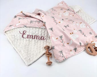 Personalized Baby Blanket Nursery Decor Pink Girl Baby Gift Shower Idea Custom baby girl Goose Pattern Minky Soft Crib Toddler blanket duck