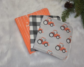 Personalized burp cloths-tractor lovers-farm baby shower- Orange Tractor- Farm baby gift-farm nursery-newborn baby gift-monogram burp