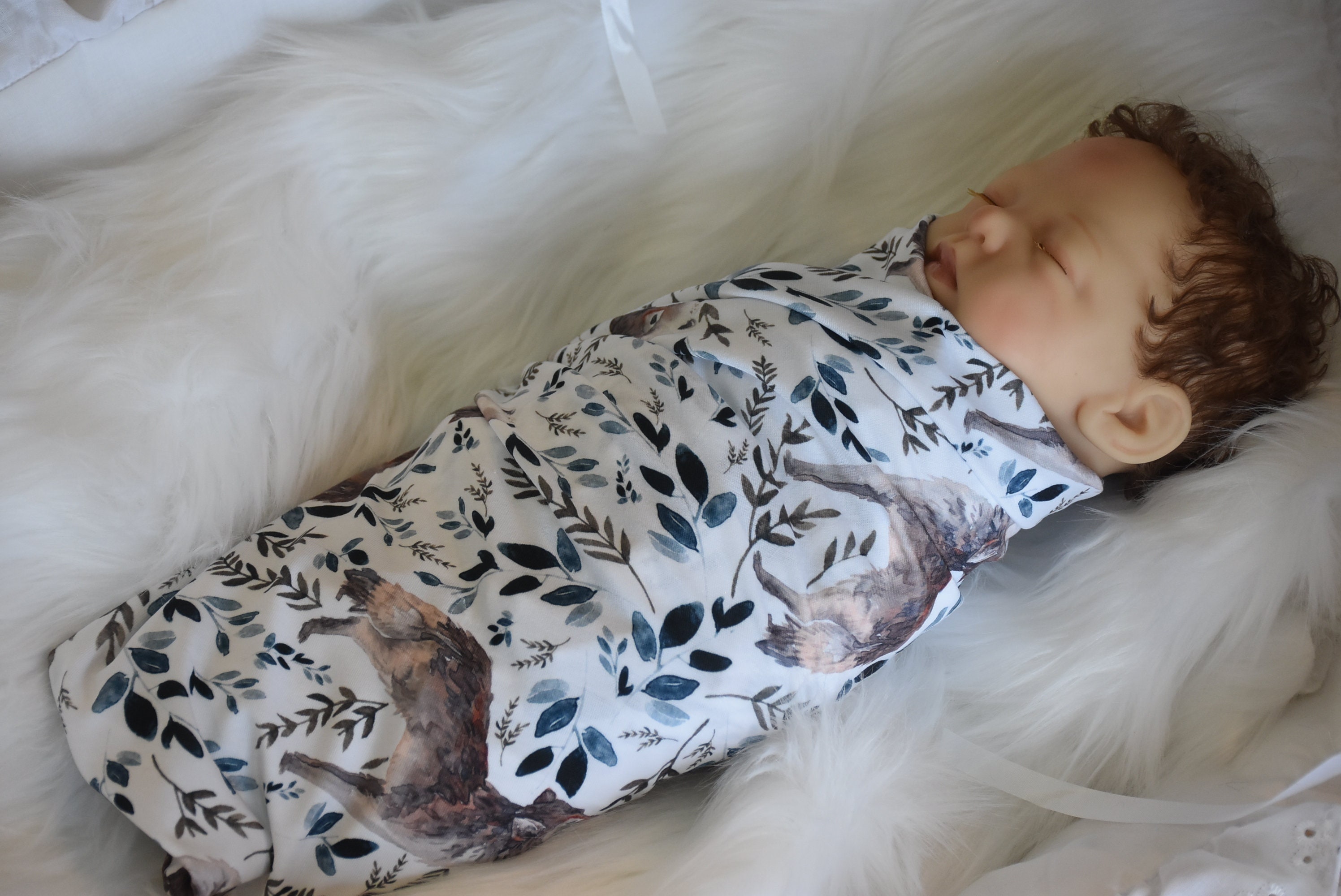 Howling Wolf Knit Swaddle Blanket Baby Boy Nursery Decor Wolf Theme Baby Shower Gift