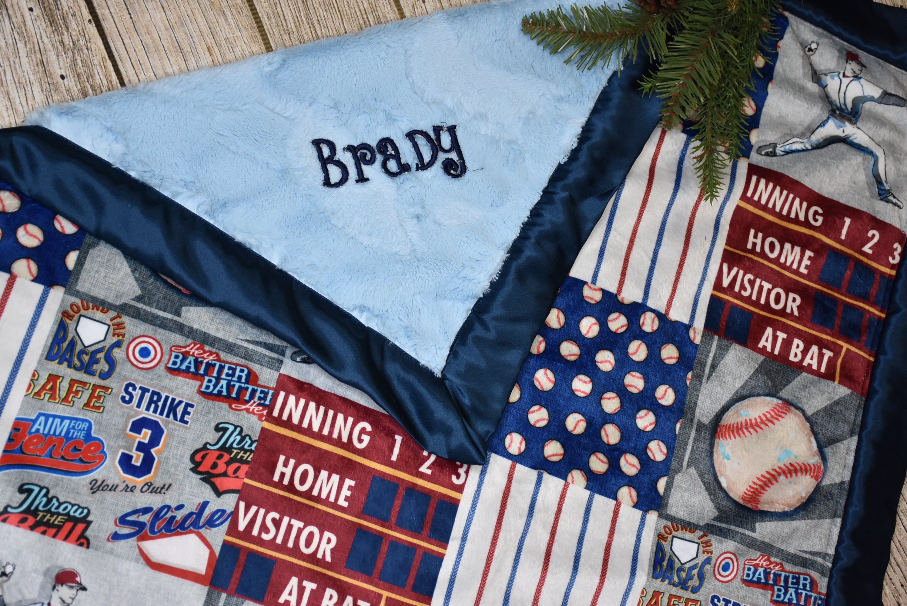 Baseball blue baby boy Blanket, Personalized minky blanket shower gift