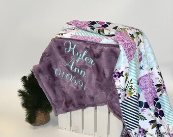 Personalized blanket floral baby girl blanket Mermaid Baby gift Purple baby blanket Baby Girl giftMonogram baby blanket boho baby gift