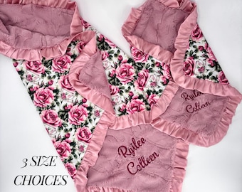 Vintage Baby Blanket Rose Tea Cup Nursery Infant Keepsake Handmade Design Gift Newborn Shower Present Personalized Toddler Bedding Soft