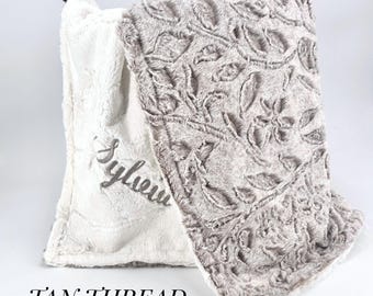 Personalized Girl Baby Blanket Custom Name Embroidered Gift Girl Neutral Floral Newborn Soft Minky Nursery Keepsake Item Toddler Throw