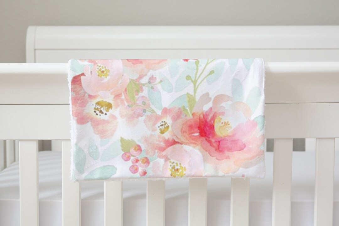 Personalized Baby Blanket Pink Floral Baby Girl Security Etsy