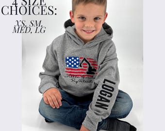 Construction Toddler Hoodie Custom Name Excavator Sweatshirt American Pride Youth Birthday Gift Truck Outfit Boy Clothing Patriotic Design