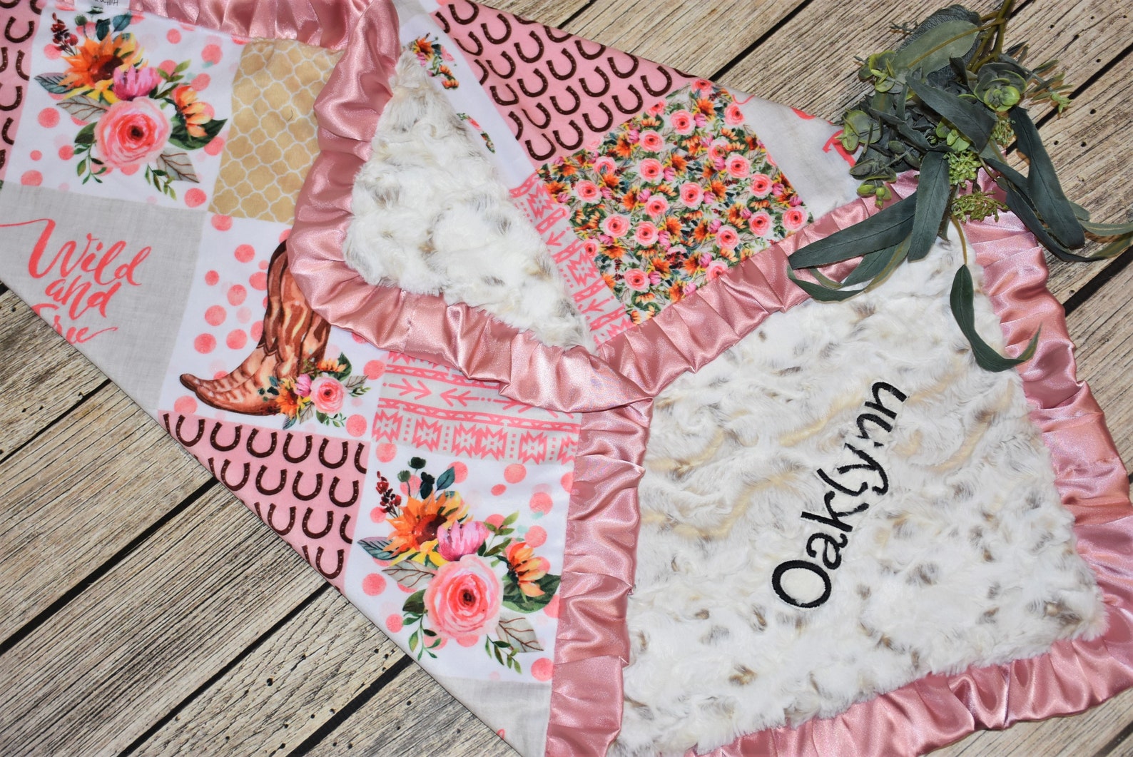 Personalized Boho Horse Blanket Baby Girl Minky Blanket Etsy