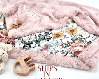 Floral Personalized minky infant blanket Baby girl name blanket handmade baby blanket girl vintage floral custom minky blanket baby gift