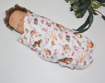 Knit Swaddle Blanket-Woodland boho-baby girl deer blanket- swaddle blanket-girl baby gift, New baby gift, Woodland baby blanket girl