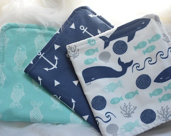 Nautical Personalized baby boy shower gift- burp cloth set