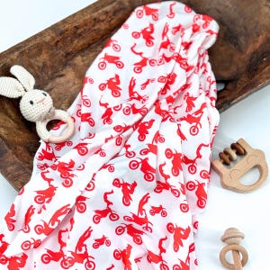 Baby Boy Swaddle Blanket Motocross Design Jersey Knit Wrap Red Dirt Bike Pattern Nursery Room Decor Motorcycle Theme Collection Newborn Essential Large Size Wrap Sports Theme Nursery Art White Background Premium Quality Material Baby Gift
