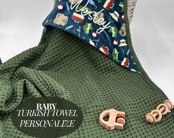 Baby Boy Towel Hooded Wrap Beach Blanket Fishing Theme Nursery Decor Coastal Room Swimming Towel Waffle Cotton Infant Wrap Seaside Design