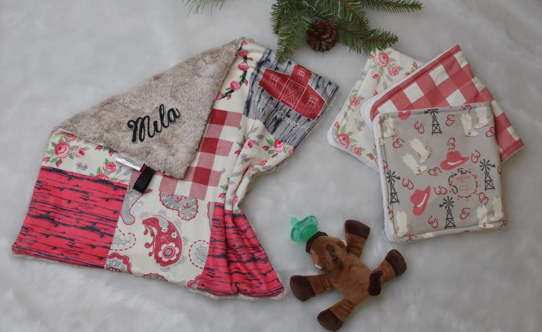 Personalized Western Red baby Girl LoveyHorse Baby Girl blanket