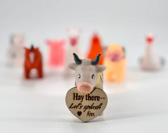 Farm Tub Toy Bath Accessory Birthday Gift Party Favor Wooden Heart Shape Tag Personalized Keepsake Handmade Decoration Rustic Custom Design