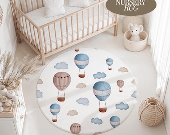 Nursery Round Rug Baby Room Decor Hot Air Balloon Nursery Floor Mat Baby Shower Gift Baby Boy Nursery Decor Air Balloon Nursery Theme Baby
