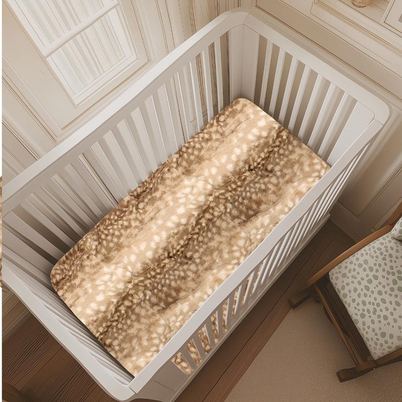 Fawn Crib Sheet Pack Play Cover Minky Fabric Woodland Nursery Bedding Taupe Baby Linen Deer Theme Forest Nature Design Animal Print image 8